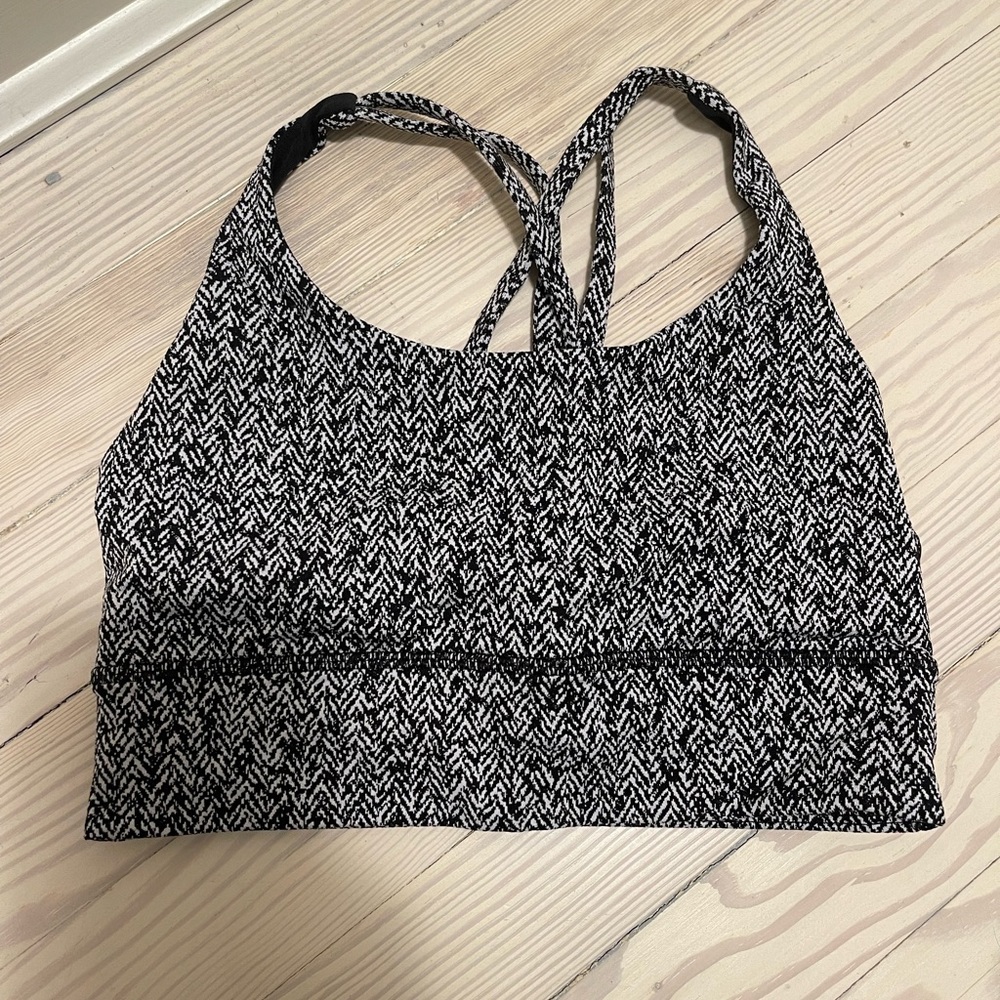 lululemon Energy Longline Bra Medium Support, Black & White, Size 6